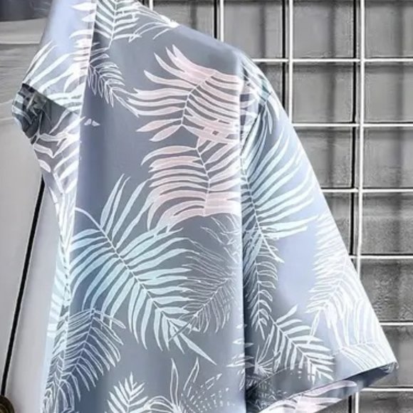 Men's Colorful Gray Tropical Print Button Down Short Sleeve Hawaiian Shirt - NEW - Picture 2 of 4